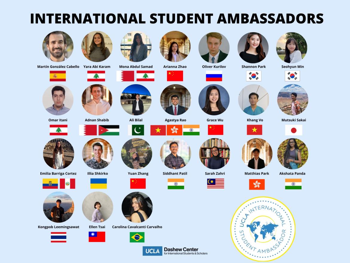 Headshots of all Ambassadors with their names and country flags against blue backdrop